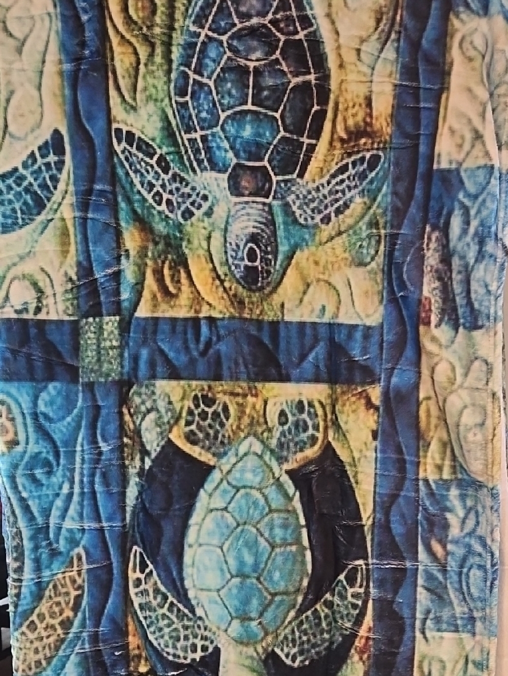 Coastal Sea Turtle Soft  Quilt in Blue and Teal - Home Bedding